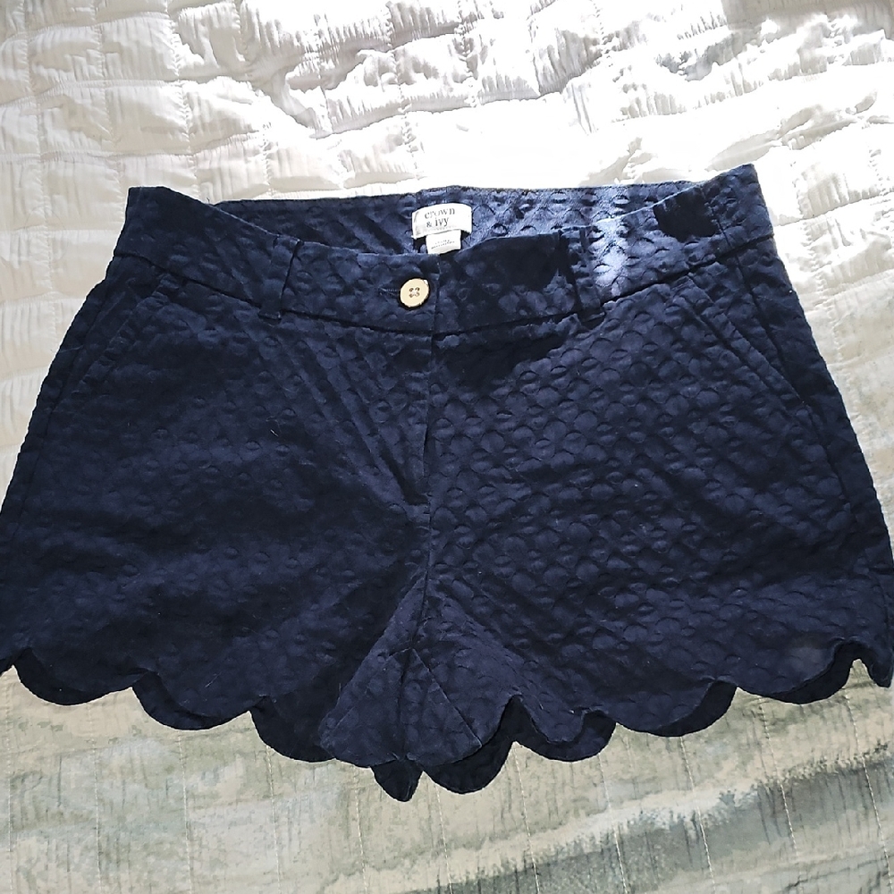 Crown & Ivy Navy Scalloped High Waist Shorts